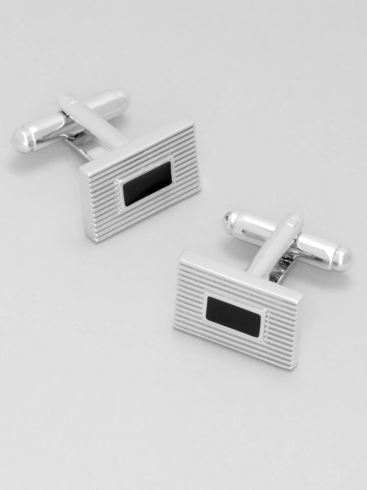 Enamel Rectangular Grooved Cufflinks