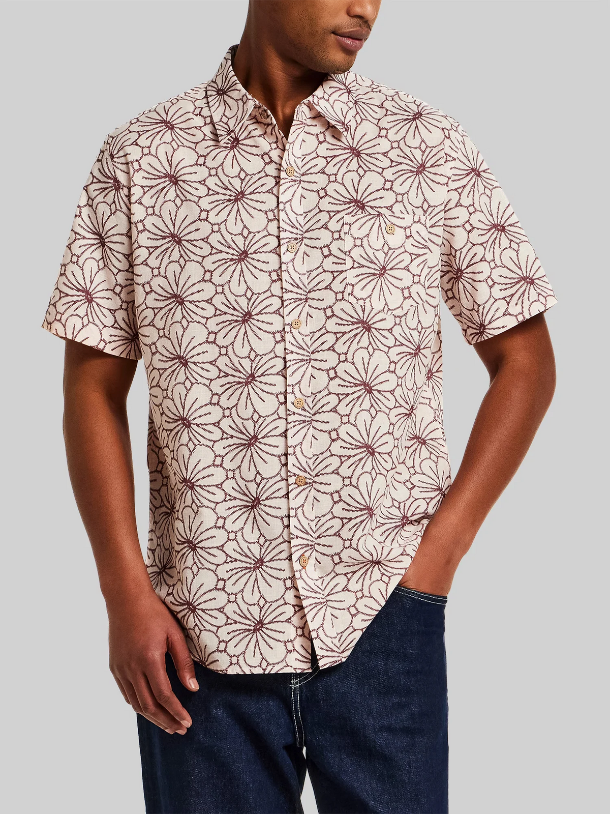 Regular Fit Modern Floral Short Sleeve Button Up Shirt