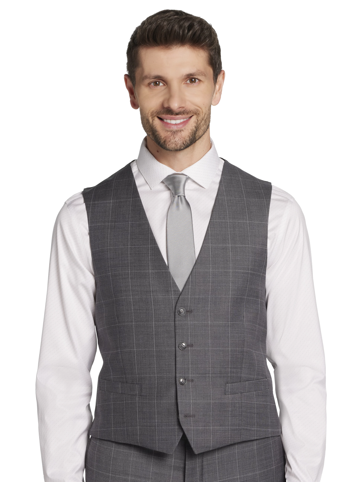 Slim Fit Wool Blend Windowpane Suit Vest
