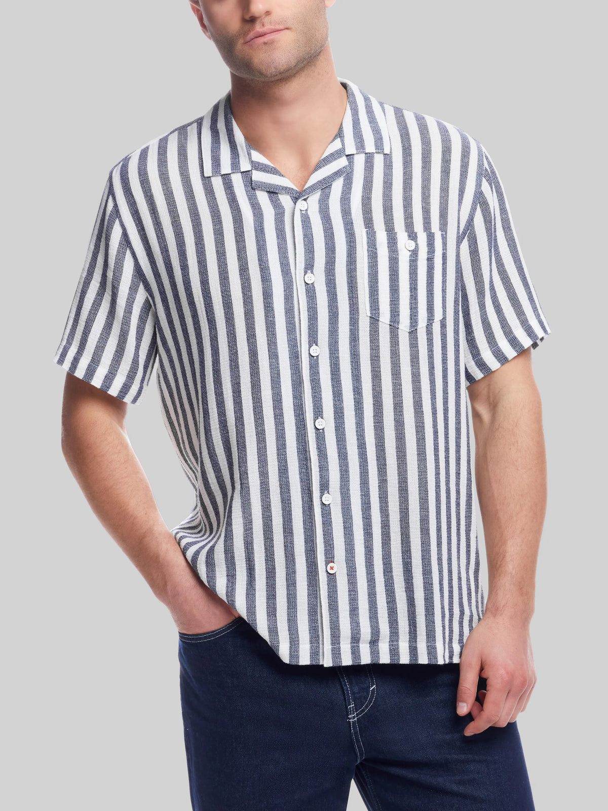Classic Fit Striped Short Sleeve Camp Shirt