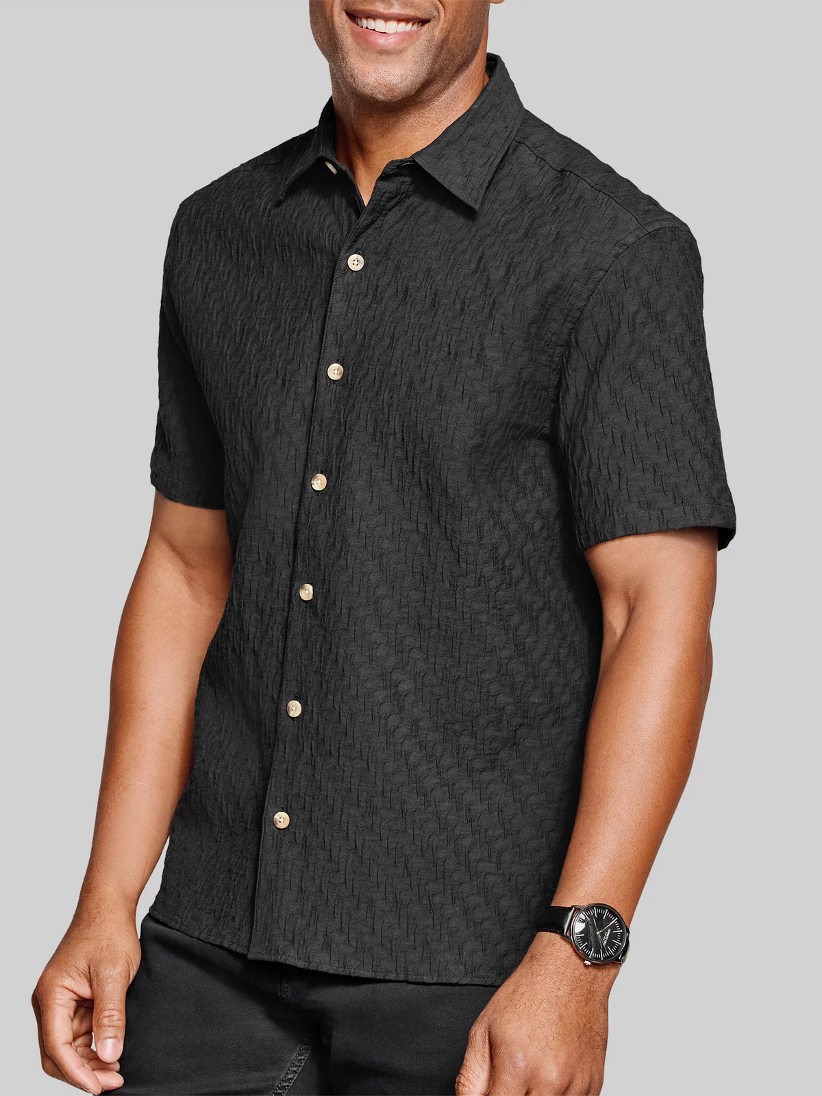 Regular Fit Monterey Textured Short Sleeve Button Up Shirt