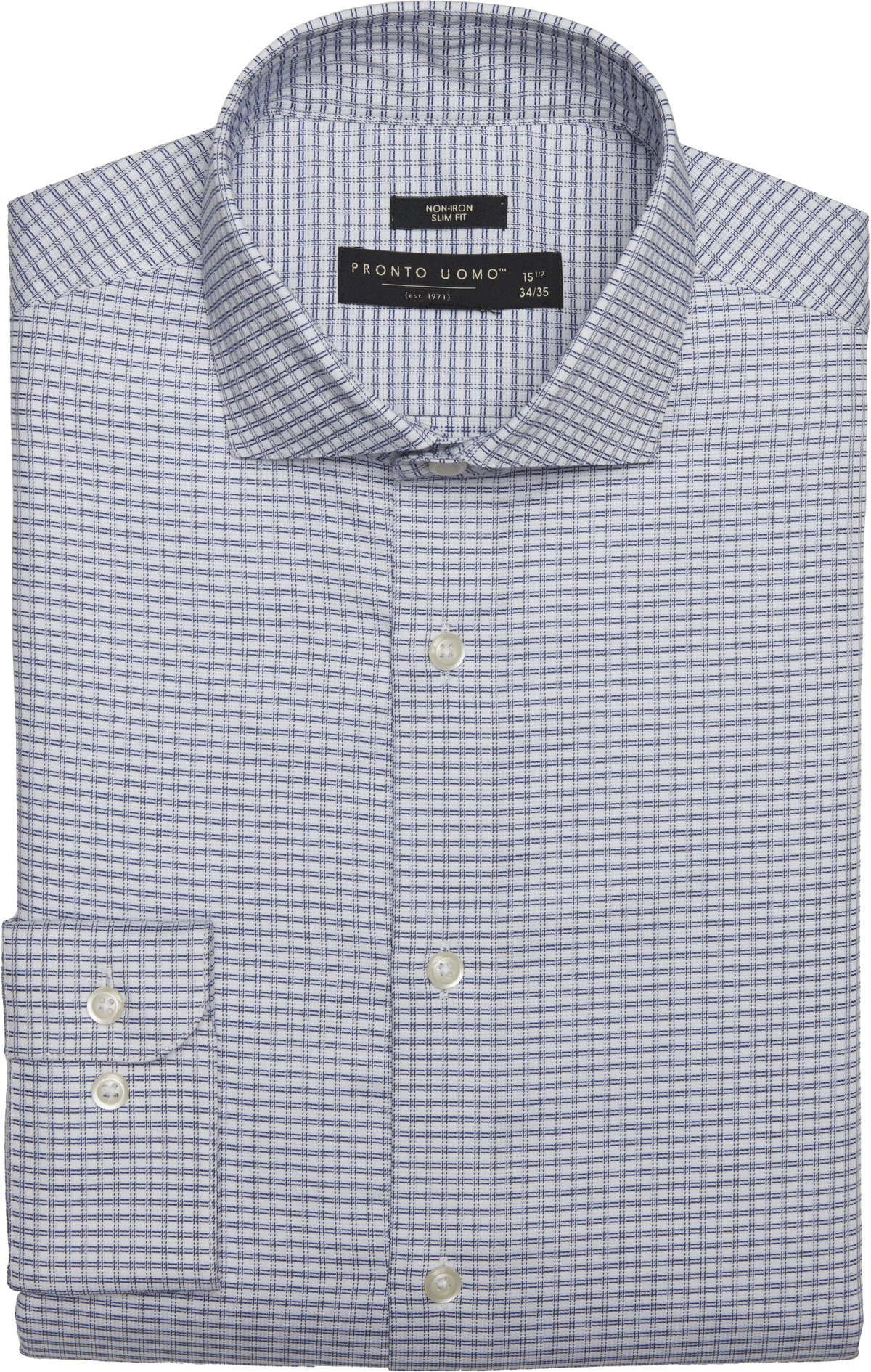 Slim Fit Grid Spread Collar Dress Shirt