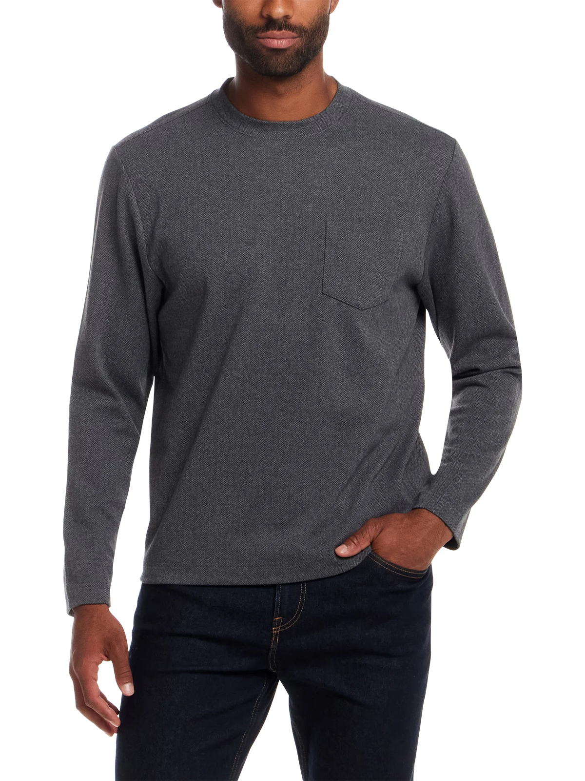 Brushed Herringbone Crewneck Pullover