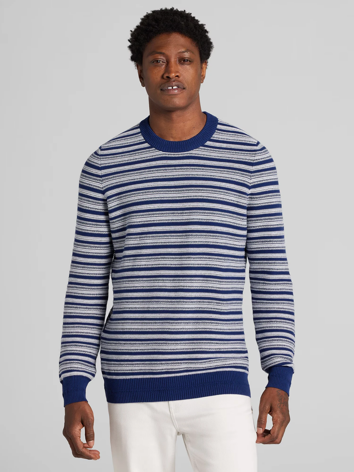 Modern Fit Stripe Crew Neck Sweater